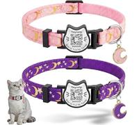 2PCS QR Code Breakaway Cat Collars with Smart ID tag, Moon & Star Glow-in-the-Dark Pendant, Cute Adjustable Safe Kitten Collars (Stars and Moon-Pink&Purple)