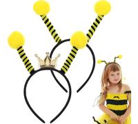 2Pcs Queen Bee Headband with Crown, Antennas Ears Yellow Black Horns Ball Costume, Bee Costume Accessories Birthday Party Halloween Christmas