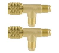 2pcs Quick Coupler Access Tee Adapters, 1/4'' Brass SAE Valves Core Tee for R12 R22 R134a R32 Refrigerant HVAC Air Conditioning Line Repair & Vacuum Pump Manifold Tools