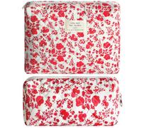 2Pcs Quilted Cotton Makeup Bag Large Travel Makeup Pouch Small Brush Holder Set for Women Floral Coquette Makeup Bag Cute Aesthetic Cosmetic Bag Toiletry Organizer Storage Bag Big Zipper Pouch, Al-hot