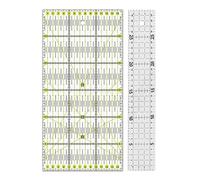 2PCS Quilting Ruler, 11.8x5.9inch and 11.8x2inch Acrylic Non Slip Sewing Ruler with Double Colour Grid Lines, Precise Cutting Quilting & Patchwork Ruler Set for Sewing, Quilting, Measuring(Clear)