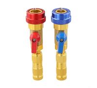2Pcs R134a R12 Valve Core Quick Remover Installer Kit, Adjustable High Low Pressure Coupler Tool for Car AC For HVAC System Repair, Red Blue Metal Set