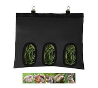 2Pcs Rabbit Hay Feeder Bag, Bunny Guinea Pig Hay Feeder Holder Bag for Rabbits, Hanging Hay Package with Back Hooks, Dispensers Small Animal Food Storage Supplies for Rabbits Bunny(Black, 3 Windows)
