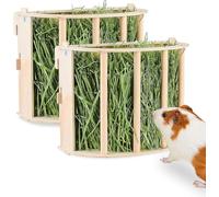 2PCS Rabbit Hay Feeder, Wooden & Hanging Hay Rack for Guinea Pig, Bunny, Chinchilla, Small Animal Cage Accessories, Large Volume Hay Bag Storage