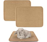 2PCS Rabbit Scratching Pad, Soft Braided Jute Bunny Scratch Mat, Chew Toy, Cage Bedding, Natural Claw & Teeth Trimmer for Indoor Rabbits (16x12 Inches)
