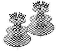 2pcs Race Car Birthday Party Decoration, 3 Tier Car Cupcake Tower Stand for 48 Cupcakes with Black & White Checkered Flag Racing Car Theme Party Supplies for Boys Men Car Lover