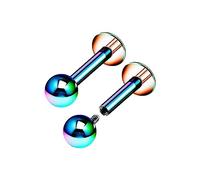 2PCS Rainbow Anodized Titanium G23 Internally Monroe Labret 16g 3mm Ball Cartilage Lip Earrings Piercing Jewelry Pick Color, Titanium, no gemstone
