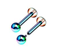 2PCS Rainbow Anodized Titanium G23 Internally Monroe Labret 16g 3mm Ball Cartilage Lip Earrings Piercing Jewelry Pick Color, Titanium, no gemstone