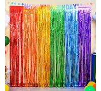 2pcs Rainbow Foil Fringe Curtains - Rainbow Glitter Foil Curtains Party Backdrop, Tinsel Curtain Metallic Streamers Photo Booth Backdrop for Birthday Party Decorations Pride Decorations Disco(1 x 2m)