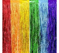 2pcs Rainbow Tinsel Curtain Backdrop, 3.2ft x 6.5ft Decorations Wavy Foil Fringe Metallic Streamers Tassel Curtains for Birthday Baby Shower Unicorn Party Décor