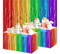2pcs Rainbow Tinsel Curtain Party Backdrop Foil Door Curtain Fringe Curtains Streamers & 2pcs Foil Fringe Garland Table Skirts for Birthday Bachelorette Holiday Christmas Hen Party Decorations