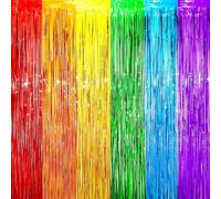 2Pcs Rainbow Tinsel Curtains, 3.2ft x 6.5ft Pride Decorations Backdrop, Rainbow Foil Fringe Curtains Streamers Photo Booth Props for Birthday Wedding Engagement Holiday Party
