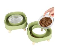 2pcs Raised Cat Bowls with Deep Moat Stand, Non-Spill & Non-Skid