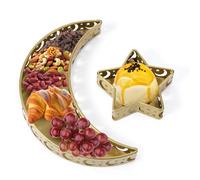 2pcs Ramadan Serving Tray, Moon and Star Shaped Trays Iron Eid Mubarak Food Board Serving Plates Tableware Dessert Storage Container for Islam Muslim Party Table Decor