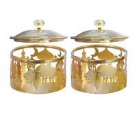 2PCS Ramadan Tray, Ramadan Plates Eid Mubarak Snack Tray with Lid, Gold Ramadan Serving Platters Food Storage Container Table Decoration for Cookies Candy Nuts Snacks Islam Muslim Eid New Year Party