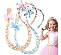 2Pcs Rapunzel Hair Wig, Princess Dress Up Wigs, Frozen Elsa Ponytail Hair Extension,Snowflake Princess Hairpiece Headband Hairband, Braided Wigs,Tangled Dress Costumes