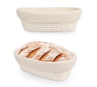 2PCS Rattan Bread Proofing Basket, 10 inch Oval Bread Proofing Basket, Sourdough Proving Baking Kit Cloth Liner, Sourdough Essentials for Professional and Home Bakers (2PCS Basket)