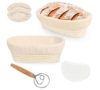 2pcs Rattan Bread Proofing Basket, 10 inch Oval Bread Proofing Basket, Sourdough Proving Baking Kit Cloth Liner, Sourdough Essentials for Professional and Home Bakers (2PCS Basket + 2KIT)