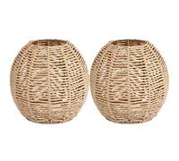 2pcs Rattan Pendant Light Shade Rustic Ceiling Lamp Cover Wicker Chandelier Guard Weaving Light Bulb Cage Ideal for Bedroom & Store Decor