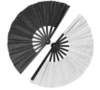 2Pcs Rave Fans - Large Folding Hand Fan, Boots On The Ground Fan, Clacking Fans for Line Dancing, Festival Fans, EDM Party Accessories, Glitter Rave Fan, Portable Handheld Fan, Foldable Dance Fan
