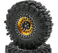 2pcs RC 2.2 Mud Slingers Tires Soft Super Grip Crawler Tyres Height: 124mm/4.88inch & Aluminum Alloy Force 2.2 Beadlock Wheels Rims Hex 12mm Gold/Black Color
