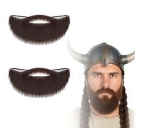 2Pcs Realistic Fake Beards, Adjustable Brown Old Men Fake Moustache with Elastic Strap, Novelty Dummy Mustache Whisker Halloween Christmas Costume Party, Cosplay Facial Supplies for Adults Teens Brown
