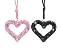 2Pcs Rear View Mirror Accessories, AIFUDA Bling Heart Car Hanging Accessories Crystal Rhinestone Auto Interior Hanger Decoration for Women Girls(Black,Pink)