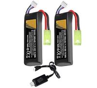 2Pcs Rechargeable Airsoft Battery 11.1V LiPo 1800mAh 30C Mini Tamiya Hobby Battery with 11.1 lipo Battery USB Charger for Airsoft Guns Model splatrball Battery