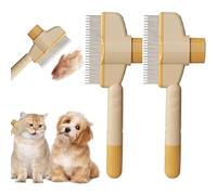 2Pcs Recognizeknow Cat Brush, Self Cleaning Pet Flea Comb Grooming Brush, Pet Hair Removal Comb Flea Combs, Cat Dog Brushes with Release Button, for Massaging and Cleaning Shedding Pets Hair (Yellow)