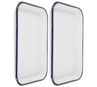 2pcs Rectangular Enamel Roasting Pan, White Oven Baking Dish | 12.2 X 8.2 Inch Tray, Deep Form Raised Rolled Rims, Smooth Non-porous Glaze, Dishwasher Safe