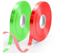 2pcs Red and Green Ribbon 8mm x 50M Satin Ribbon for Crafts, Christmas Gift Packaging, Balloons, DIY Sewing Project, Hair, Wedding Bouquet Gifts Floral and Cake Deco