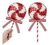 2Pcs Red and White Candy Cane Christmas Decorations - Shiny Sequin Peppermint Lollipop Ornaments for Xmas Tree Holiday Party Home Decor (15X38cm)