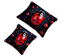 2Pcs Red Art Seven Star Ladybug-1079 Pocket Cosmetic Bag for Purses, Waterproof Makeup Bag Cosmetic Pouch, Portable No Zipper Makeup Bag, Multicolor 02, A：7.1x5.8in/18x14.8cm，B:4.7x4.5in/12x11.5cm