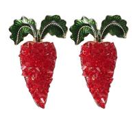 2pcs Red Carrot Brooch Pin Vintage Rhinestone Zinc Alloy Jewelry | Pear Shaped Crystal Accents, Decorative Lightweight Fit, Wedding and Festive Occasions, Christmas Chinese New Year