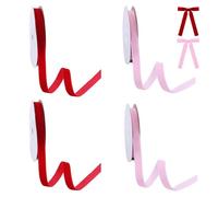 2Pcs Red Christmas Velvet Ribbon+2 Pcs Pink Velvet Ribbon(10mm 25 Yards) for Christmas Tree, DIY Gifts, Bows Making,Wedding Decorations,Bouquets Bundling,Valentines Day