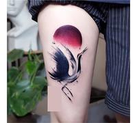 2pcs Red-crowned Crane Sunrise Ink Chinese Style Thigh Temporary Tattoo For Women, Waterproof And Long-lasting Stickers, Fake Tattoos