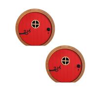 2Pcs Red Fairys Garden Doors for Tree, Fairy Doors for Trees Outdoor & Tree Trunk, Mini Fairy Garden Sculpture Lawn Ornament Decor, Fairytale Tiny House Doors Mini Gift, Fairytales Door Decoration