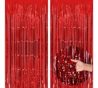 2PCS Red Foil Curtain Pink Glitter Tinsel 1 x 2m Curtains PastelFoil 3.2 x 6.5ft Curtain Backdrop Decoration Background Hanging Streamers for Fairy Birthday School Wedding Holiday Party -(Red)