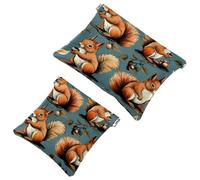 2Pcs Red Fruit Cute Squirrel-1277 Pocket Cosmetic Bag for Purses, Waterproof Makeup Bag Cosmetic Pouch, Portable No Zipper Makeup Bag, Multicolor 10, A：7.1x5.8in/18x14.8cm，B:4.7x4.5in/12x11.5cm
