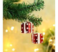 2Pcs Red Gift Box Christmas Ornaments, Present Decoration Christmas Ornaments, Polka Dots with White Ribbon and Gold String Hanging Decorations for Indoor Outdoor Xmas Tree Party Holiday Decor