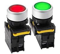 2Pcs Red Green LED Light Voltage 110V-220V 22mm 1NO 1NC Waterproof IP65 SPST Momentary Push Button Switch 10A 600V LA155-A1-11D-RG(Red 1NC+Green 1NO)