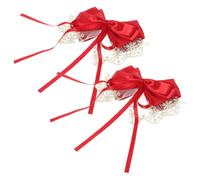 2pcs Red Lace Bow Barrette Metal Hair Clip for Women | Lightweight, Comfortable to Wear, Decorative Finish, Elegant Fashionable Sweet Pretty Adorable Style