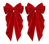 2Pcs Red Large Velvet Hair Ribbons Hair Bows Barrettes Clip with Long-Tail for Women Girls Oversized Aesthetic Christmas Valentines New Year Party Hair Styling Accessories Gift