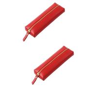 2pcs Red Leather Pencil Organizer with Zipper for Artists and Students | Anti-scratch Storage Pouch, Space Saving Design, Fits Purses, Classroom Use, Glue Sticks and Rulers