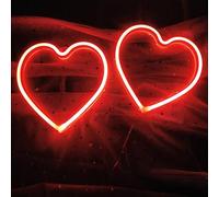 2Pcs Red Led Heart Sign,Battery Powered Neon Heart Valentine's Red Love Decorative Lamp for Wedding Marriage Girl Women Room Wall Decor, Christmas Valentines Gifts for Wifes.7.8x8.2In