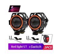 (2Pcs Red light) Waterproof Motorcycle LED Headlight 3000LMW U7 Motorbike LED Driving Fog Spot Light with Switch