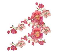 2pcs Red Polyester Flower Rectangle Sew on Cloth Patches