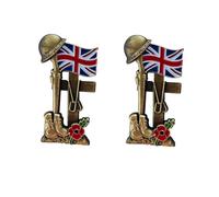 2Pcs Red Poppy UK Flag Badge Cross Soldier Remembrance Day Never Forget Brooch Enamel Pin Memorabilia