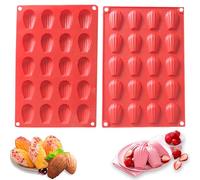 2Pcs Red Scallop Shells Madeleine Silicone Mould, 20 Cavity Mini Baking Tray for Cake, Chocolate, Candy, Biscuits