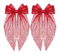 2pcs Red Sequin Bow Clips Fabric Hair Accessories for Girls